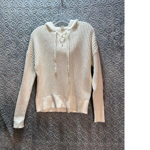 GAP Cream Lace Up Knit Hoodie Sweater‎ Women's Size L